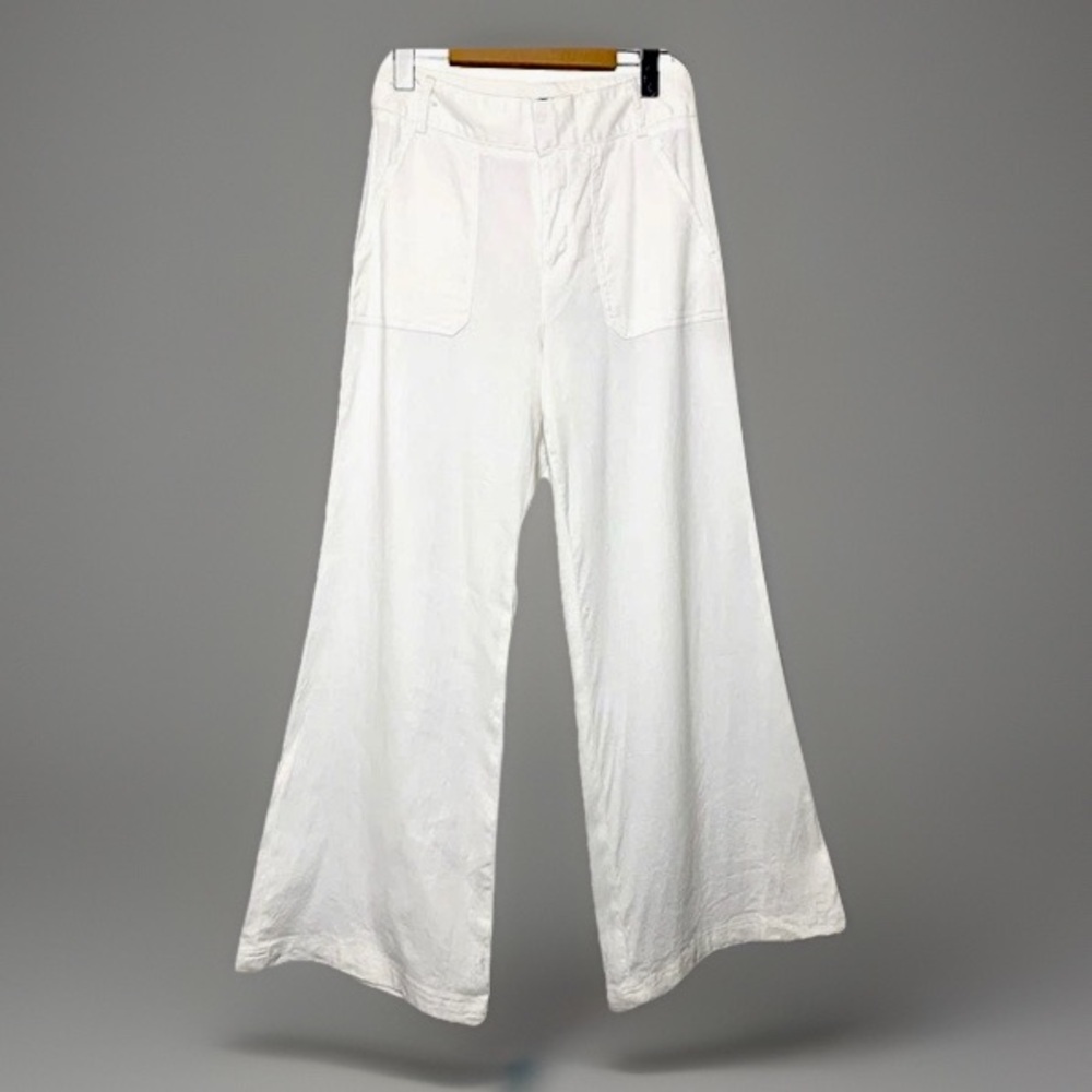 Banana Republic White Trousers Wide Leg Linen Blend Sz 2 Coastal Minimalist Pant